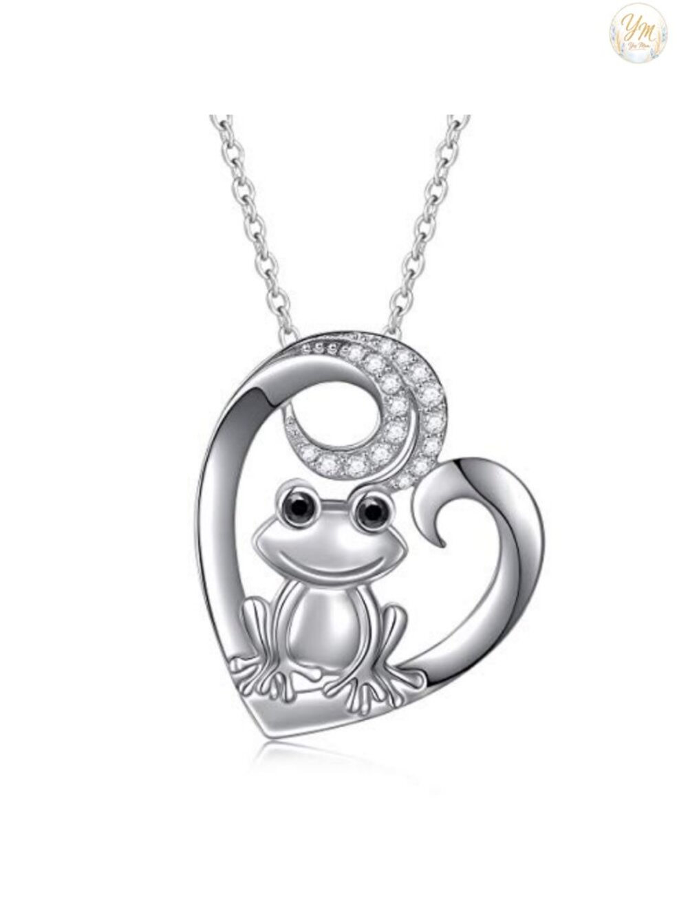 Sterling Silver Frog Heart Necklace Pendant CZ Jewelry